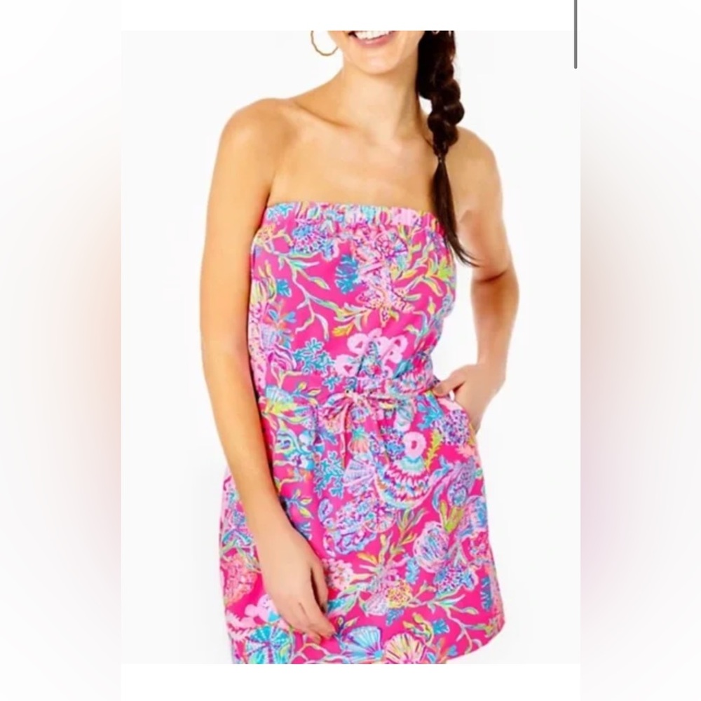 Lilly Pulitzer Neon Pink Strapless Seashell-Print Coverup